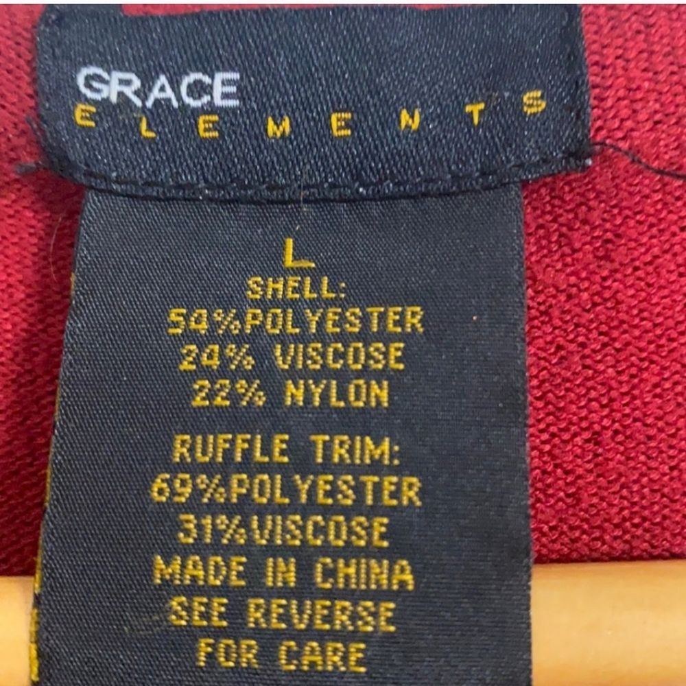 Grace Elements Cranberry Red Ruffle Cardigan Sweater Women Size L - Picture 3 of 13